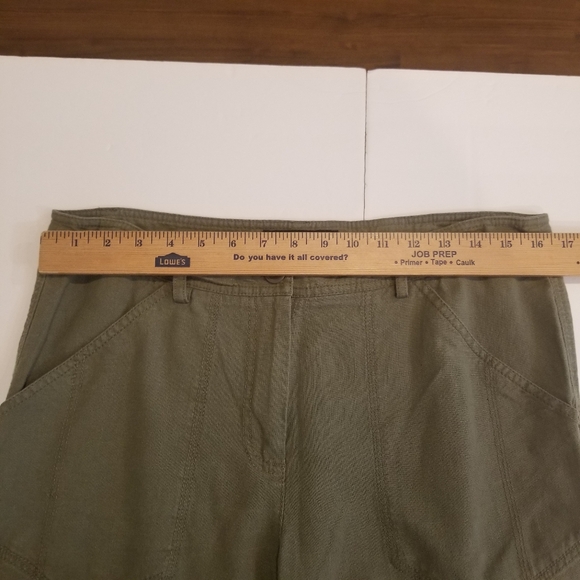 Larry Levine Pants Women's 12 Crop Capri Olive Green Linen Rayon Cargo Pocket - Picture 7 of 7